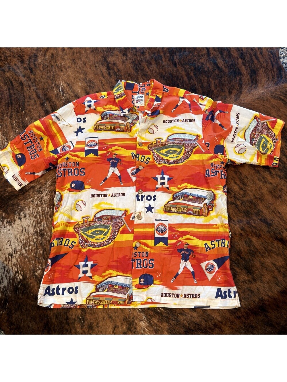 Houston Astros x Reyn Spooner Hawaiian Shirt Mens L Baseball Buttons Aloha MLB